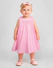 Bata Rosa para Bebé Bordada con Moñito – Vestido para Niña 12 y 18 Meses Elegante y Delicado