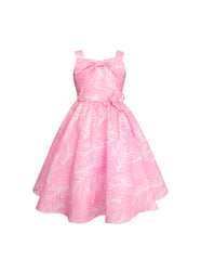 Vestido Rosa Elegante para Niña con Moño y Estampado Floral – Tallas 3, 4, 6, 8 y 10