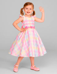 Vestido de Fiesta para Niñas en Colores Pastel con Moño Rosa | Tallas 3 a 8