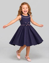 Vestido de Fiesta Azul Marino con Lazo Gigante Rosa Pastel - Gerat