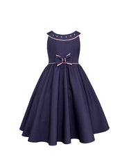 Vestido de Fiesta Azul Marino con Lazo Gigante Rosa Pastel - Gerat