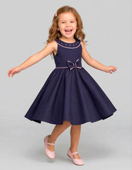 Vestido de Fiesta Azul Marino con Lazo Gigante Rosa Pastel - Gerat