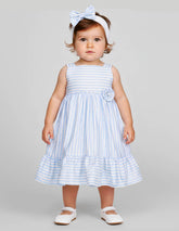 Bata para Bebé Niña Azul Cielo a Rayas con Diadema – Tallas 12 y 18 Meses | Gerat