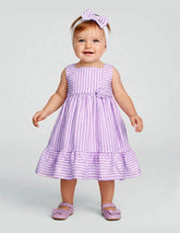 Bata para bebésa Rayas Lila con Detalles de Puntos y bandana a Juego