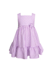 Bata para bebésa Rayas Lila con Detalles de Puntos y bandana a Juego