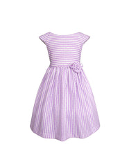 Vestido Infantil a Rayas Lila con Espalda en "V" y Lazo Posterior