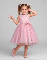 Vestido de Fiesta Rosa para Niña Gerat con Tul y Brillos | Tallas 4, 6 y 8