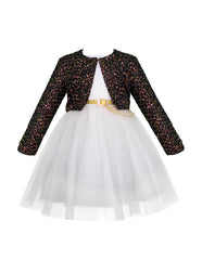 Conjunto de Gala 3 Piezas "K-Pop Idol Style": Vestido de Tul Blanco, Torera de Lentejuelas y Belt-Chain Dorado