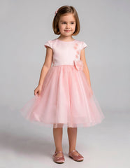 Vestido de Fiesta Rosa para Niñas Gerat con Tul, Moño y Flores Decorativas