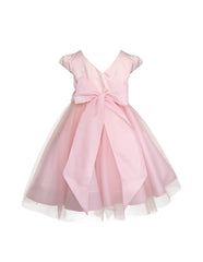 Vestido de Fiesta Rosa para Niñas Gerat con Tul, Moño y Flores Decorativas