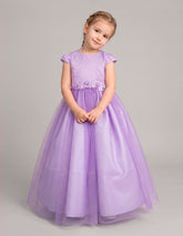 Vestido de Fiesta Lila para Niñas Gerat con Tul, Bordado y Detalles Florales
