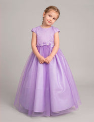 Vestido de Fiesta Lila para Niñas Gerat con Tul, Bordado y Detalles Florales