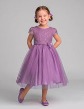 Vestido de Fiesta para Niña Color Lila Gerat con Tul y Brillos