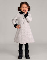 Abrigo para Niña Gerat Tipo Tweed en Color Claro con Detalles Negros