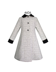 Abrigo para Niña Gerat Tipo Tweed en Color Claro con Detalles Negros