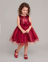 Vestido Vino Rojizo para Niña Gerat con Lentejuelas y Moño