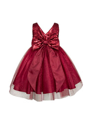Vestido Vino Rojizo para Niña Gerat con Lentejuelas y Moño