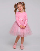 Vestido Rosa para Niña Gerat con Lunares, Tul y Moño