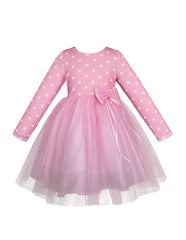 Vestido Rosa para Niña Gerat con Lunares, Tul y Moño