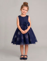 Vestido Azul Marino para Niña Gerat con Moño y Brillos