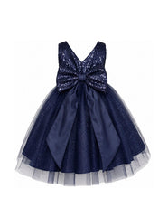 Vestido de Fiesta Azul Marino para Niña Gerat con Lentejuela y Tul