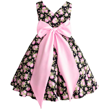 Vestido para niña Gerat negro con flores rosa