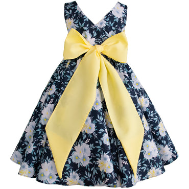 Vestido para niña Gerat azul marino con flores amarillas