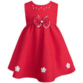 Vestido de Fiesta Rojo con Lazo y Detalles de Perlas para Niña Gerat
