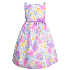 Vestido Floral para Niñas de 4 a 10 Años con moño Lila Gerat
