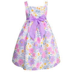 Vestido Floral para Niñas de 4 a 10 Años con moño Lila Gerat
