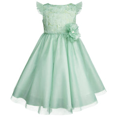 Vestido de Fiesta Verde Pastel con Flores para Niñas de 3 a 10 Años - Gerat