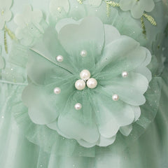 Vestido de Fiesta Verde Pastel con Flores para Niñas de 3 a 10 Años - Gerat