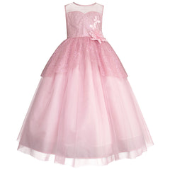 Vestido de Fiesta Rosa con Brillos y Tul para Niñas – Gerat