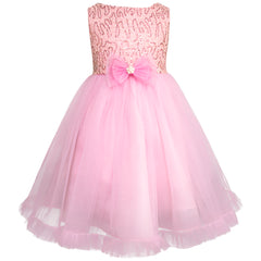 Vestido de Fiesta Rosa con Encaje y Tul para Niñas 3 a 8 Años