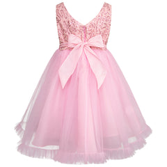 Vestido de Fiesta Rosa con Encaje y Tul para Niñas 3 a 8 Años