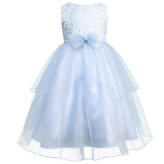 Vestido de Fiesta Azul Cielo con Encaje y Tul para Niñas 3 a 8 Años
