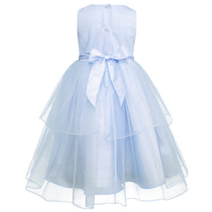 Vestido de Fiesta Azul Cielo con Encaje y Tul para Niñas 3 a 8 Años