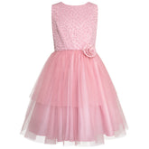 Vestido Junior de Fiesta Rosa con Brillos y Moño para Niñas de 8 a 14 Años Gerat