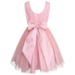 Vestido Junior de Fiesta Rosa con Brillos y Moño para Niñas de 8 a 14 Años Gerat