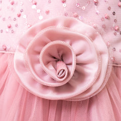 Vestido Junior de Fiesta Rosa con Brillos y Moño para Niñas de 8 a 14 Años Gerat