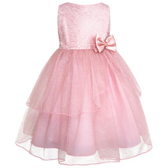Vestido de Fiesta Rosa con Brillos y Tul en Capas para Niñas 3 a 8 Años