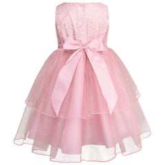 Vestido de Fiesta Rosa con Brillos y Tul en Capas para Niñas 3 a 8 Años