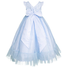 Vestido Gerat Azul de Fiesta Largo con Tul y Moño para Niñas de 3 a 10 Años