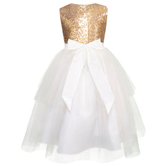 Vestido de Fiesta Gerat Blanco y Dorado con Tul y Lentejuelas para Niñas