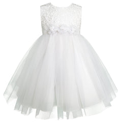 Vestido de Bautizo Gerat para Bebé con Flores y Tul en Blanco