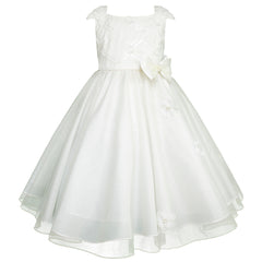 Vestido Blanco de Primera Comunión para Niña con Moño y Flores | Gerat