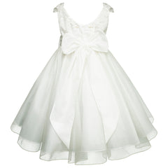 Vestido Blanco de Primera Comunión para Niña con Moño y Flores | Gerat