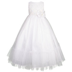 Vestido Blanco Largo de Fiesta para Niña con Moño | Gerat