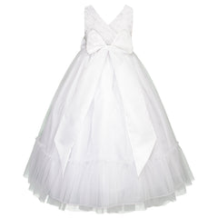 Vestido Blanco Largo de Fiesta para Niña con Moño | Gerat