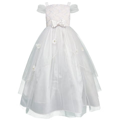Vestido de Primera Comunión para Niña con Flores y Moño Tallas 10-14 | Gerat